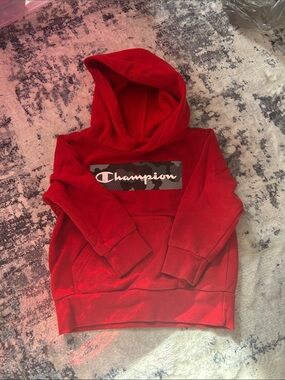 Champion Red Kids Pullover Hoodie with Camo Logo Patch